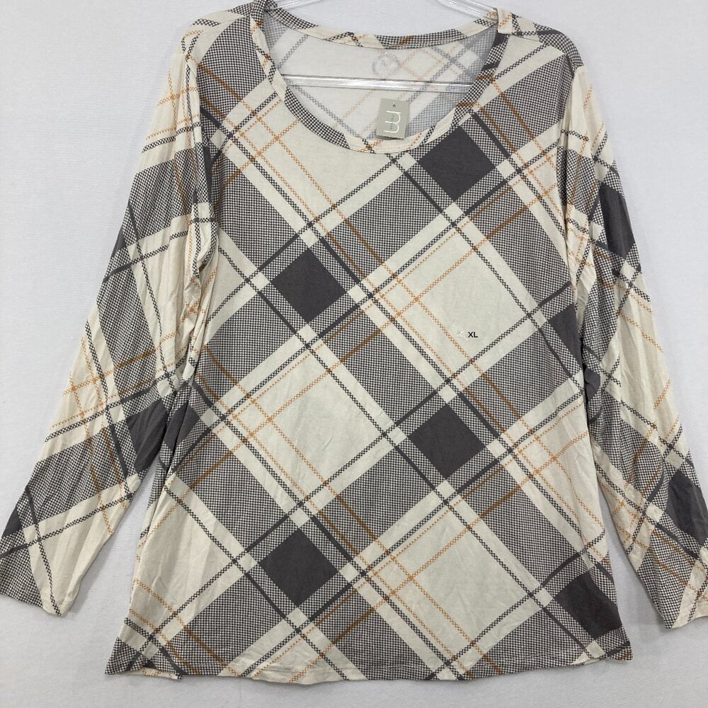 New Maurices size XL Gray Plaid Stretch Knit Soft Rayon Casual Comfy Top‎